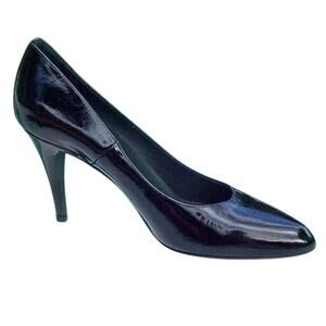 Donald Pliner Black Antique Patent Leather Shoe New Pump Flexible Sole NWT $275